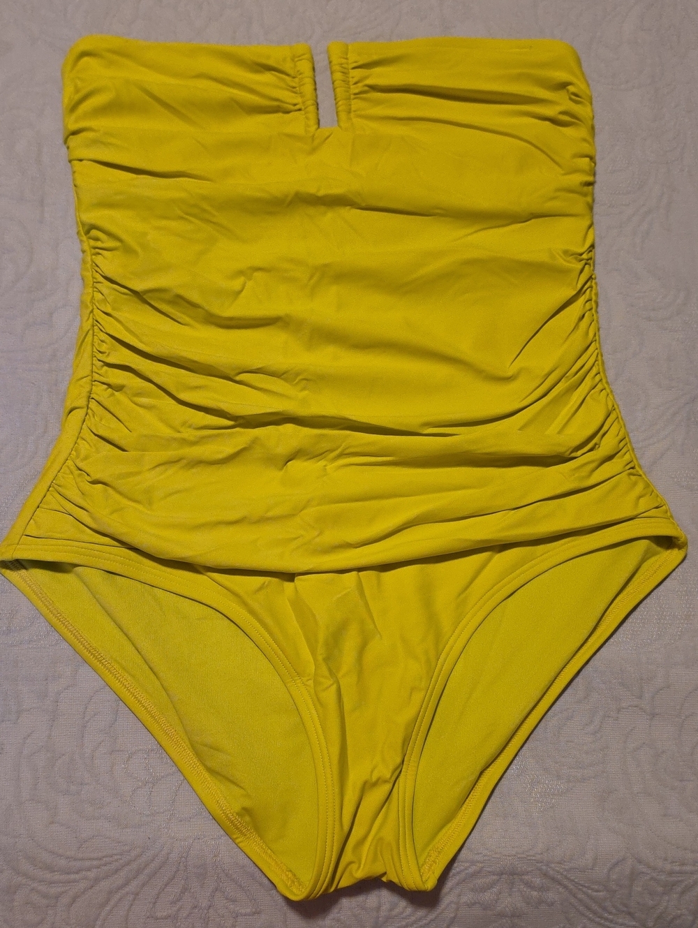 Strapless Ruched One-Piece Swimsuit in Bright Yellow